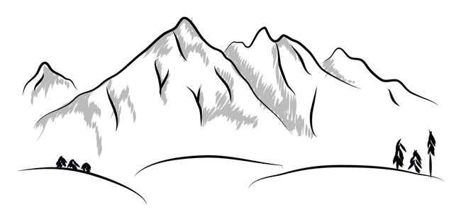 Sketch mountains in summer